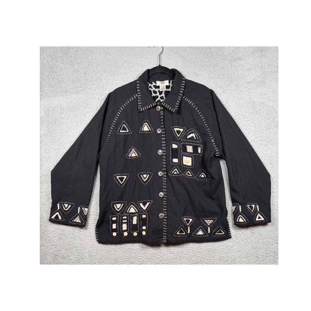 Sandy Starkman‎ Art to Wear Jacket Embroidered Jacket XL Beaded Tribal Boho